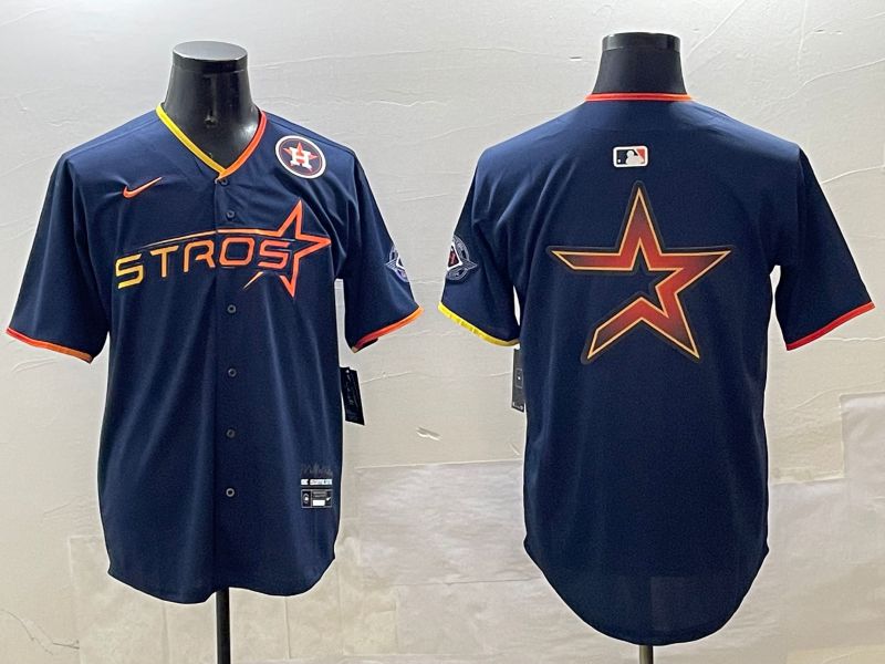 Men Houston Astros Blank Drak Blue Three generations Joint Name 2025 Nike MLB Jersey style 11->houston astros->MLB Jersey